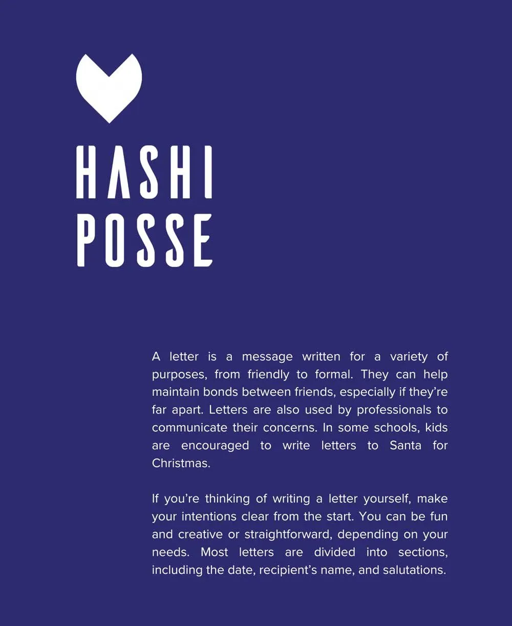 A Hashi Posse flyer in the brand blue with the heart mark